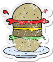 pegatina retro angustiada de una hamburguesa de dibujos animados png