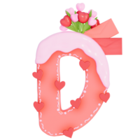 Sweet valentine's day alphabet D with decoration on transparent background , 3D Rendering png