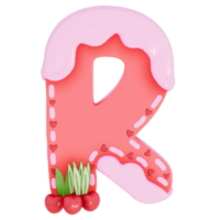 Sweet valentine's day alphabet R with decoration on transparent background , 3D Rendering png