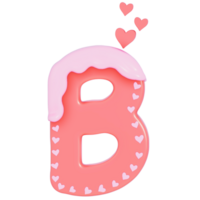 Sweet valentine's day alphabet B with decoration on transparent background , 3D Rendering png