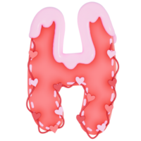 Sweet valentine's day alphabet H with decoration on transparent background , 3D Rendering png