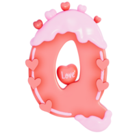 Sweet valentine's day alphabet Q with decoration on transparent background , 3D Rendering png