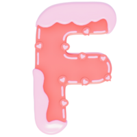 Sweet valentine's day alphabet F with decoration on transparent background , 3D Rendering png