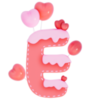 Sweet valentine's day alphabet E with decoration on transparent background , 3D Rendering png