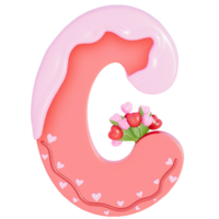 Sweet valentine's day alphabet C with decoration on transparent background , 3D Rendering png