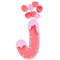 sucré la Saint-Valentin journée alphabet j avec décoration sur transparent Contexte , 3d le rendu png