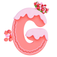 Sweet valentine's day alphabet G with decoration on transparent background , 3D Rendering png