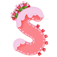 Sweet valentine's day alphabet S with decoration on transparent background , 3D Rendering png