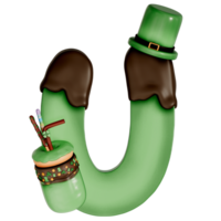 st. Patrick dag toetje alfabet u met decoratie Aan transparant achtergrond , 3d renderen png