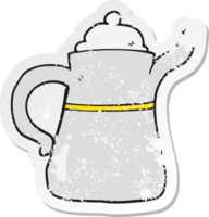 pegatina retro angustiada de una cafetera de dibujos animados png