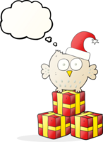 pensée bulle dessin animé peu hibou portant Noël chapeau png