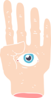 flat color illustration of a cartoon spooky hand with eyeball png