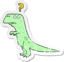 retro distressed sticker of a cartoon confused dinosaur png