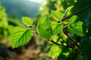 AI generated Vineyard spectacle green leaves glow in sunny anticipation of harvest photo