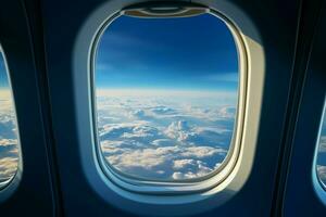 ai generado horizonte lona panorámico cielo ver desde el avión ventana foto