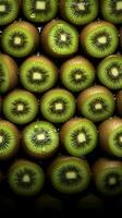 AI generated Kiwi slice surrounded by intact counterparts, a vibrant fruity ensemble Vertical Mobile Wallpaper photo