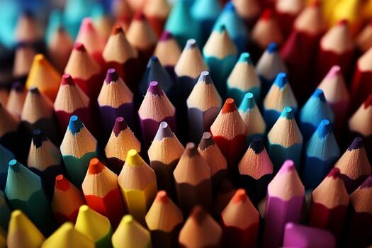 AI generated Image Shallow depth of field macro shot of many colored pencils photo