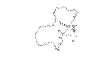 animated sketch of a map of the city of Wenzhou in China video