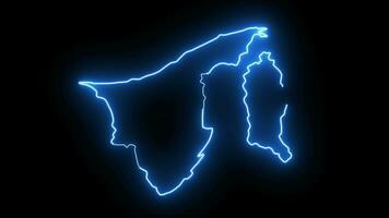 animado mapa de el país de Brunei darussalam con un brillante neón efecto video