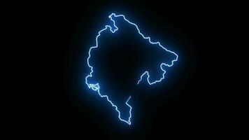animado mapa do a país do Montenegro com uma brilhando néon efeito video