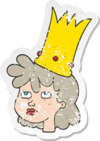 retro distressed sticker of a cartoon queen png