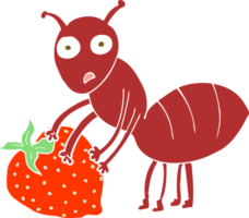 flat color illustration of a cartoon ant with berry png