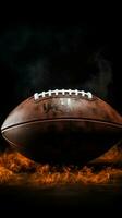 AI generated Closeup view of American football ball with dynamic smoke effects Vertical Mobile Wallpaper photo