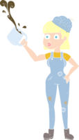 flat color illustration of a cartoon female worker with coffee mug png