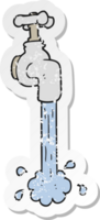 retro distressed sticker of a cartoon running faucet png