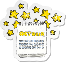 retro distressed sticker of a cartoon calendar showing month of october png