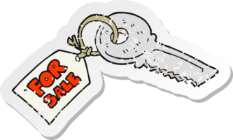 Retro-Distressed-Aufkleber eines Cartoon-Hausschlüssels mit zu verkaufendem Etikett png