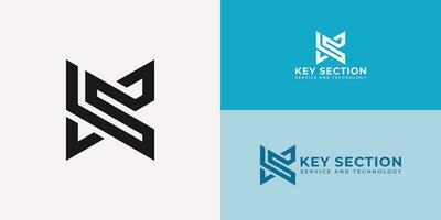 Abstract initial letter KS or SK logo in blue and white color presented in multi various logo positions and isolated on multi-color background. The logo is suitable for business and technology logo vector