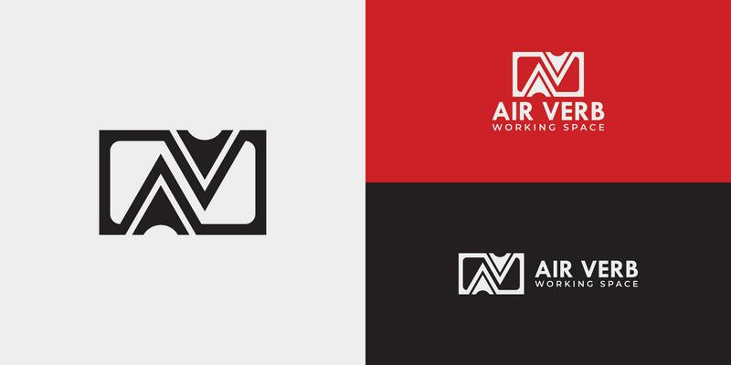 Abstract initial letter AV or VA logo in black and white color presented in multi various logo positions and isolated on multi-color background. The logo is suitable for business and technology logo