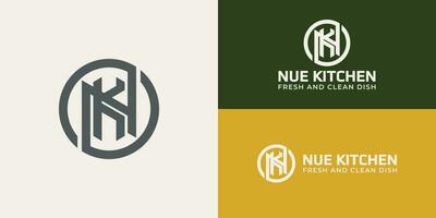 Abstract initial letter NK or KN logo in yellow-green color isolated in white background applied for cafe and bar logo also suitable for the brands or companies have initial name KN or NK. vector