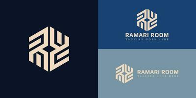 Abstract initial letter R or RR logo in gold color isolated in blue navy background applied for physical therapy business logo also suitable for the brands or companies have initial name R or RR. vector