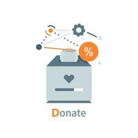 Donation Box with golden coin, money and heart. Donation and charity concept vector