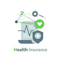 Health insurance,checklist clipboard and shield,medical program,annual checkup, sick leave vector