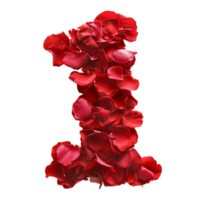 ai gegenereerd 1, een, rood roos bloemblaadjes aantal geïsoleerd Aan transparant achtergrond. countdown van romantisch datum. png