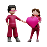 3d illustration dessin animé couple personnage l'amour content la Saint-Valentin png