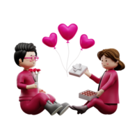 3D illustration cartoon couple character Love Happy Valentine's png