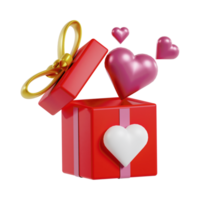 Create a 3D minimalist gift box for Valentine's Day, featuring a delightful composition. Craft a Happy Valentine's Day gift box adorned with hearts in a captivating 3D illustration. png