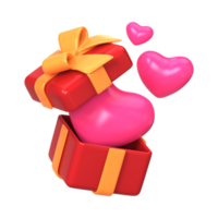 Create a 3D minimalist gift box for Valentine's Day, featuring a delightful composition. Craft a Happy Valentine's Day gift box adorned with hearts in a captivating 3D illustration. png