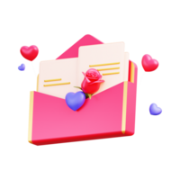 Craft a 3D illustration showcasing an icon set of envelopes adorned with hearts, hearts text, message embodying the concept of Happy Valentine's Day png