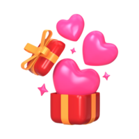 skapa en 3d minimalistisk gåva låda för hjärtans dag, terar en härlig sammansättning. hantverk en Lycklig hjärtans dag gåva låda Utsmyckad med hjärtan i en fängslande 3d illustration. png