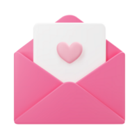 Craft a 3D illustration showcasing an icon set of envelopes adorned with hearts, hearts text, message embodying the concept of Happy Valentine's Day png