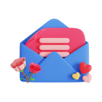 Craft a 3D illustration showcasing an icon set of envelopes adorned with hearts, hearts text, message embodying the concept of Happy Valentine's Day png