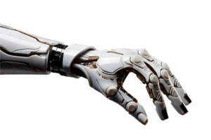 AI generated Robot hand exoskeleton isolated on white background. png