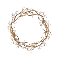 Wreath of dry twigs. Christmas drawing in watercolor. For New Year and Christmas illustrations. png