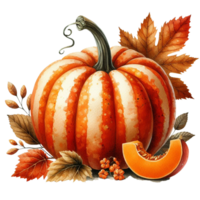 AI generated Watercolor Pumpkin element on png transparent background.