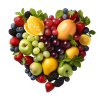 ai gegenereerd gemengd fruit arrangement in de vorm van liefde hart png